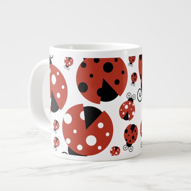 Pattern Of Ladybugs, Cute Ladybugs, Red Ladybugs Large Coffee Mug (Front Left)