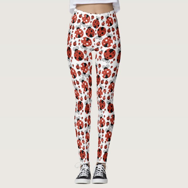 Pattern Of Ladybugs, Cute Ladybugs, Red Ladybugs Leggings (Front)