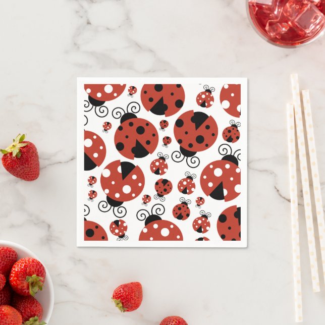 Pattern Of Ladybugs, Cute Ladybugs, Red Ladybugs Napkin (Insitu)