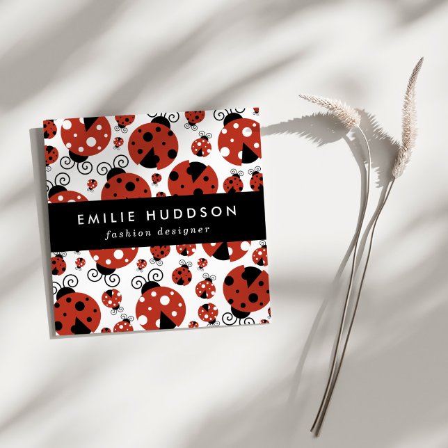 Pattern Of Ladybugs, Cute Ladybugs, Red Ladybugs Square Business Card (Creator Uploaded)