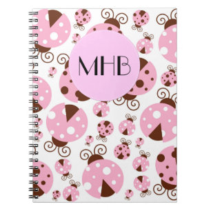 Pattern Of Ladybugs, Pink Ladybugs, Monogram Spiral Notebook