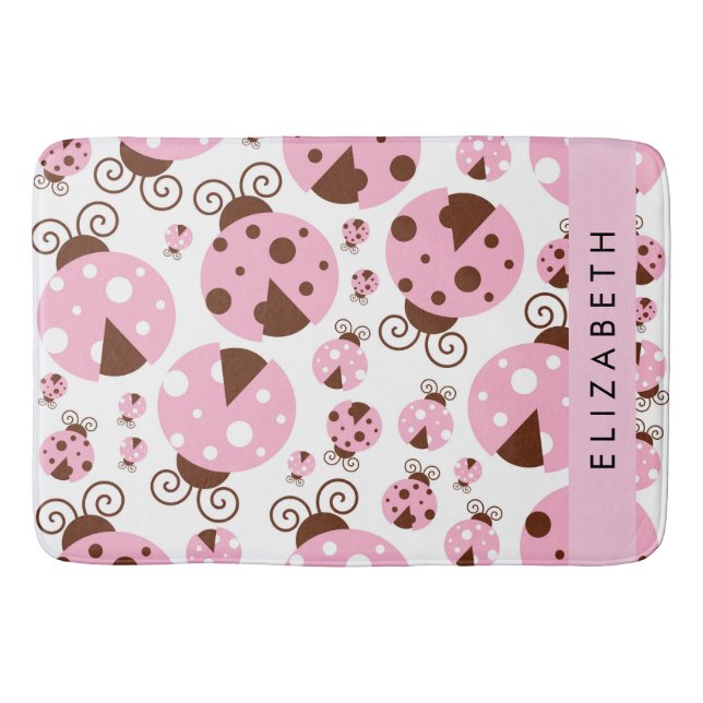Pattern Of Ladybugs, Pink Ladybugs, Your Name Bath Mat (Front)