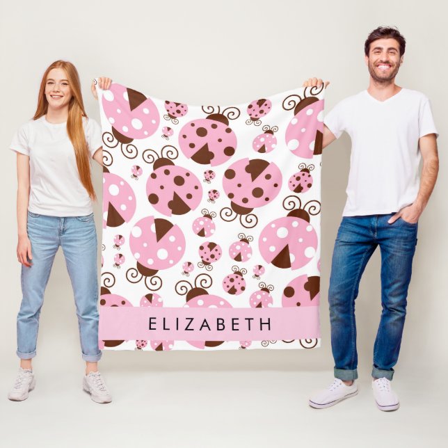Pattern Of Ladybugs, Pink Ladybugs, Your Name Fleece Blanket (In Situ)