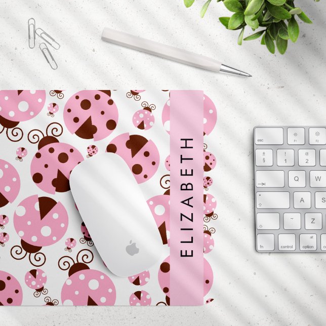 Pattern Of Ladybugs, Pink Ladybugs, Your Name Mouse Pad (Creator Uploaded)