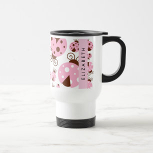 Pattern Of Ladybugs, Pink Ladybugs, Your Name Travel Mug