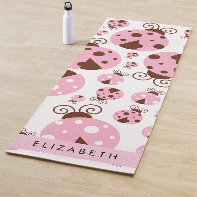 Pattern Of Ladybugs, Pink Ladybugs, Your Name Yoga Mat (In Situ)