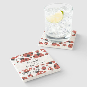 Pattern Of Ladybugs, Red Ladybugs, Baby Shower Stone Coaster