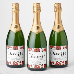 Pattern Of Ladybugs, Red Ladybugs, Sweet 16 Sparkling Wine Label