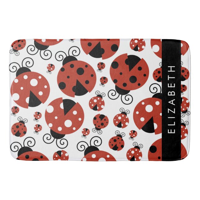 Pattern Of Ladybugs, Red Ladybugs, Your Name Bath Mat (Front)