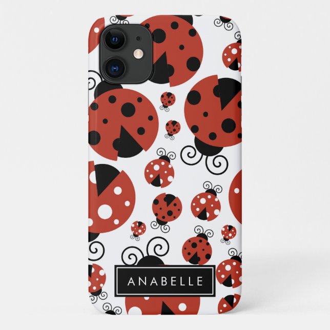 Pattern Of Ladybugs, Red Ladybugs, Your Name Case-Mate iPhone Case (Back)