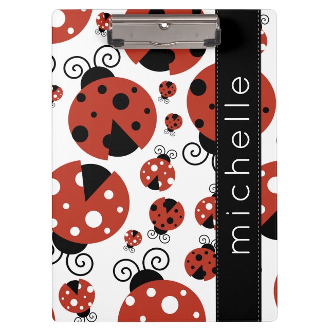 Pattern Of Ladybugs, Red Ladybugs, Your Name Clipboard (Front)
