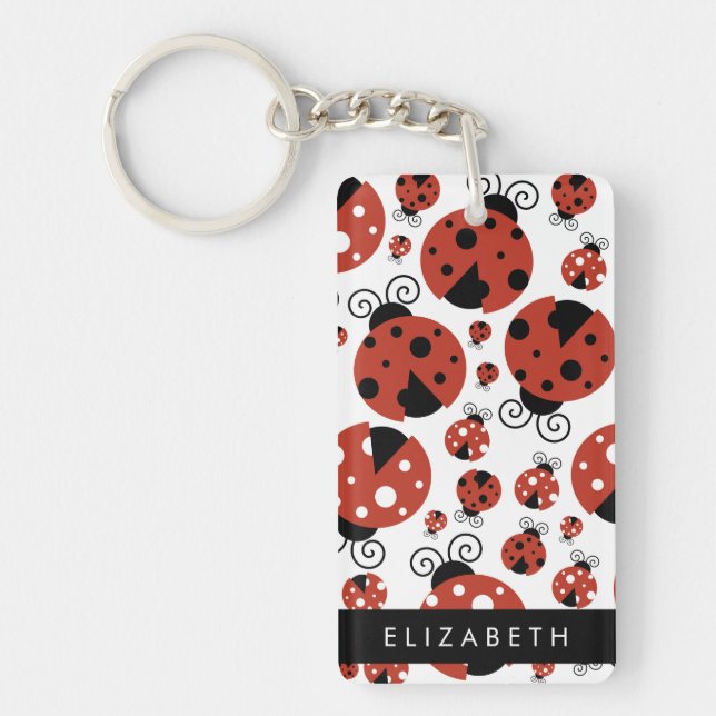 Pattern Of Ladybugs, Red Ladybugs, Your Name Key Ring (Front)
