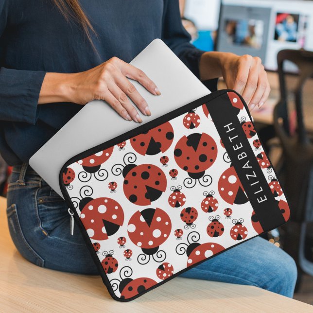 Pattern Of Ladybugs, Red Ladybugs, Your Name Laptop Sleeve (Creator Uploaded)