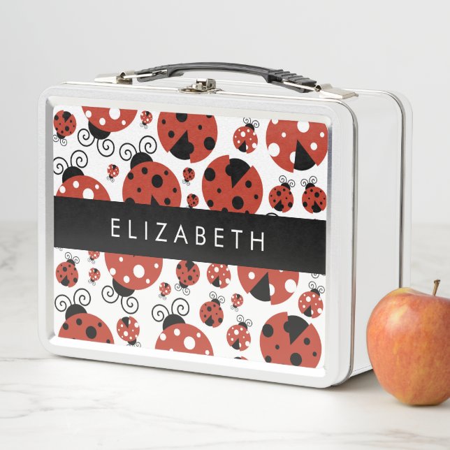 Pattern Of Ladybugs, Red Ladybugs, Your Name Metal Lunch Box (In Situ)