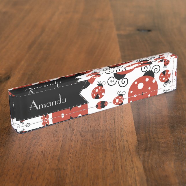 Pattern Of Ladybugs, Red Ladybugs, Your Name Nameplate (Side)