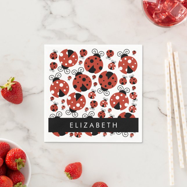 Pattern Of Ladybugs, Red Ladybugs, Your Name Napkin (Insitu)