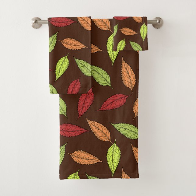 Pattern Of Leaves, Colourful Leaves, Autumn Leaves Bath Towel Set (Insitu)