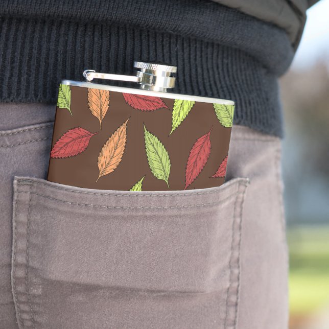 Pattern Of Leaves, Colourful Leaves, Autumn Leaves Hip Flask (In Situ)