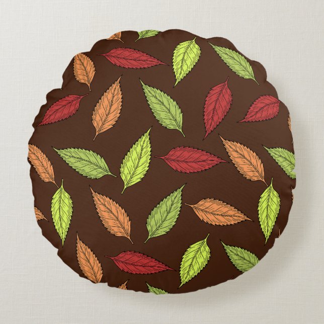 Pattern Of Leaves, Colourful Leaves, Autumn Leaves Round Cushion (Front)