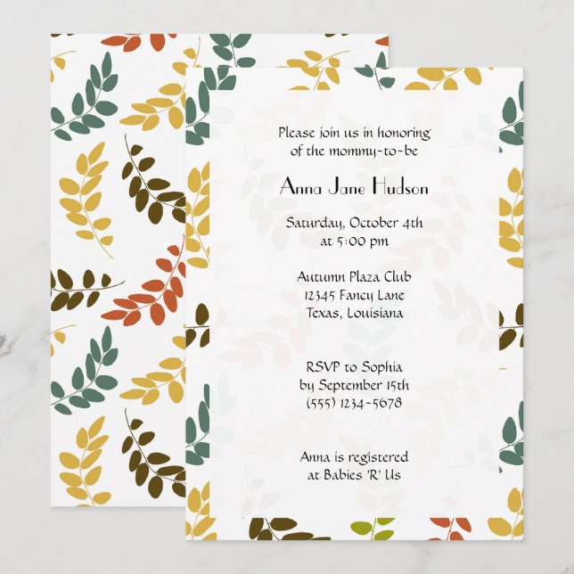 Pattern Of Leaves, Colourful Leaves, Baby Shower Invitation (Front/Back)
