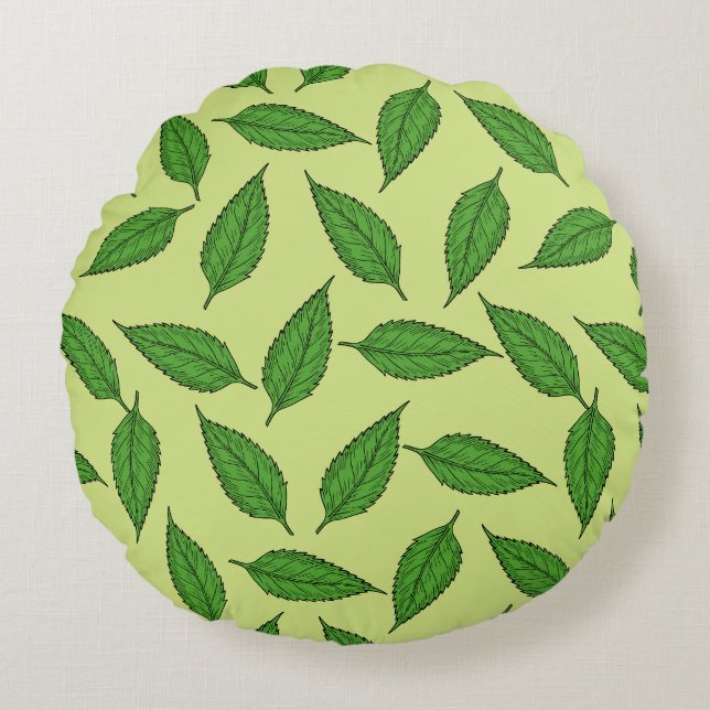Pattern Of Leaves, Leaf Pattern, Spring Leaves Round Cushion (Front)