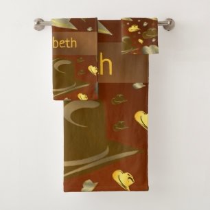 pattern of little cowboy hats in shades of brown b bath towel set