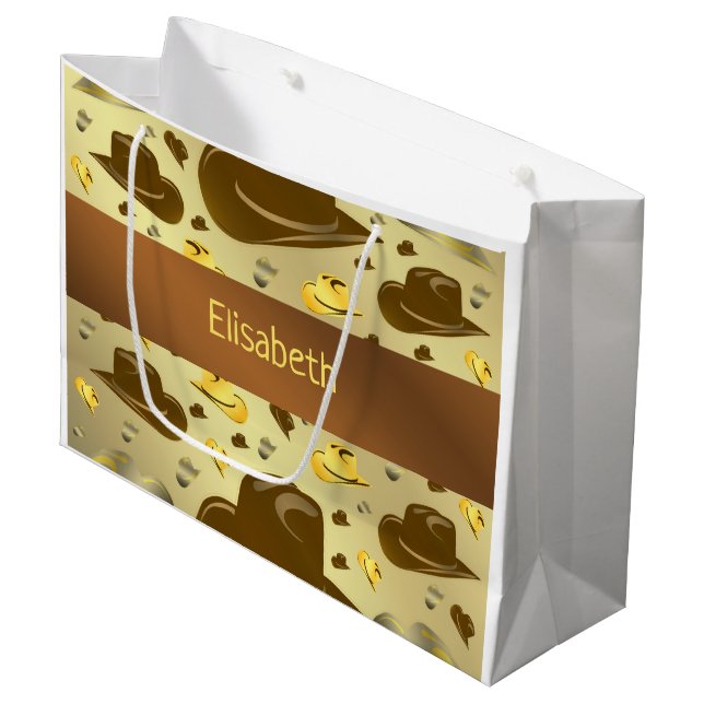 pattern of little cowboy in brown tones large gift bag (Front Angled)