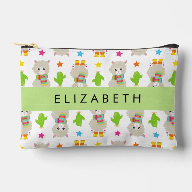 Pattern Of Llamas, Alpacas, Cactus, Your Name Accessory Pouch (Front)