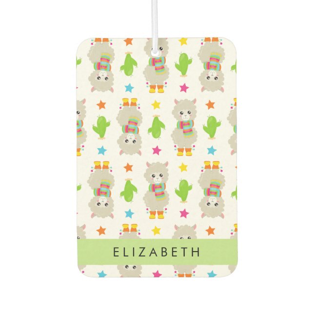 Pattern Of Llamas, Alpacas, Cactus, Your Name Car Air Freshener (Front)