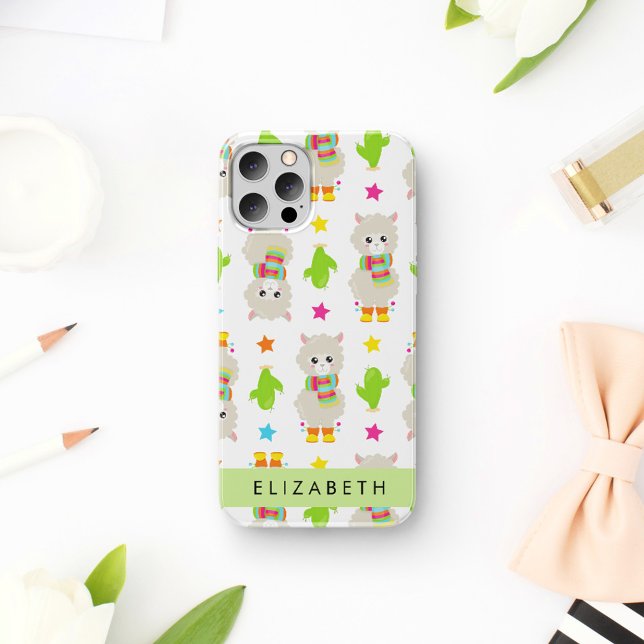Pattern Of Llamas, Alpacas, Cactus, Your Name iPhone 16 Case (Creator Uploaded)