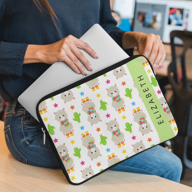 Pattern Of Llamas, Alpacas, Cactus, Your Name Laptop Sleeve (Creator Uploaded)