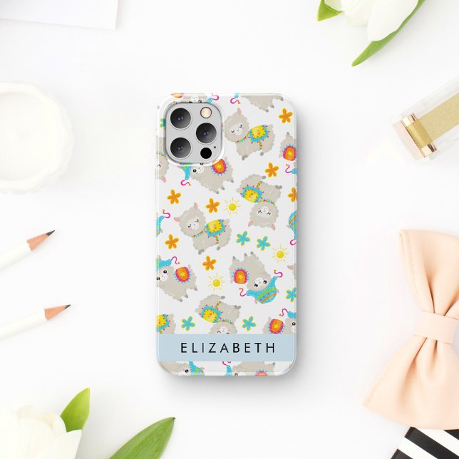 Pattern Of Llamas, Alpacas, Flowers, Your Name Case-Mate iPhone Case (Creator Uploaded)