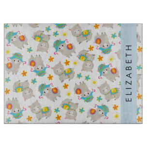 Pattern Of Llamas, Alpacas, Flowers, Your Name Cutting Board