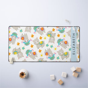 Pattern Of Llamas, Alpacas, Flowers, Your Name Desk Mat