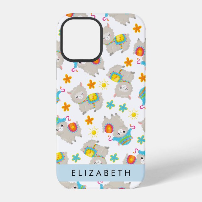 Pattern Of Llamas, Alpacas, Flowers, Your Name iPhone Case (Back)
