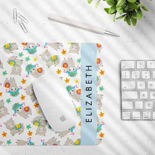 Pattern Of Llamas, Alpacas, Flowers, Your Name Mouse Pad