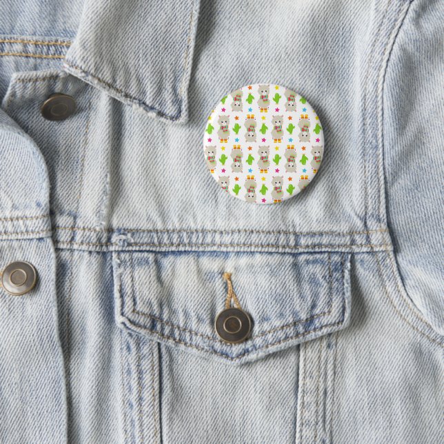 Pattern Of Llamas, Cute Llamas, Alpacas, Cactus 6 Cm Round Badge (In Situ)