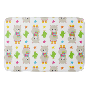 Pattern Of Llamas, Cute Llamas, Alpacas, Cactus Bath Mat