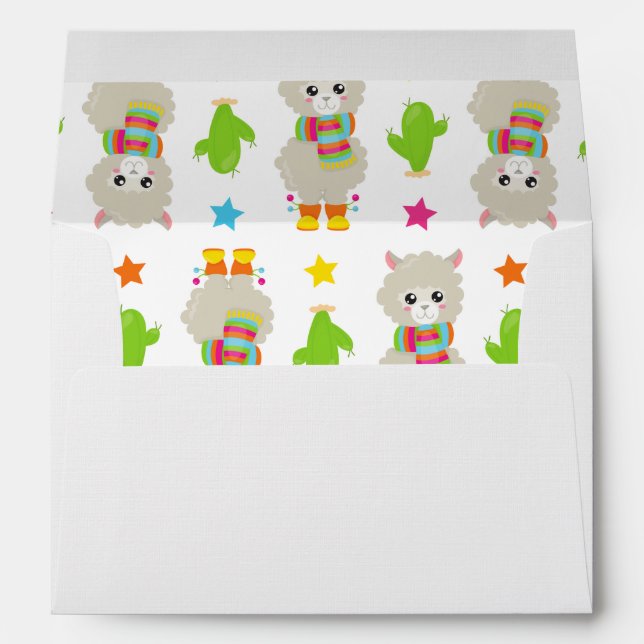 Pattern Of Llamas, Cute Llamas, Alpacas, Cactus Envelope (Back (Bottom))