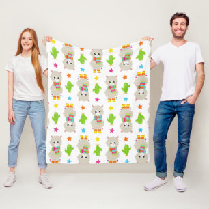 Pattern Of Llamas, Cute Llamas, Alpacas, Cactus Fleece Blanket