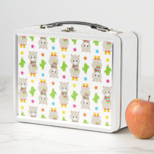 Pattern Of Llamas, Cute Llamas, Alpacas, Cactus Metal Lunch Box