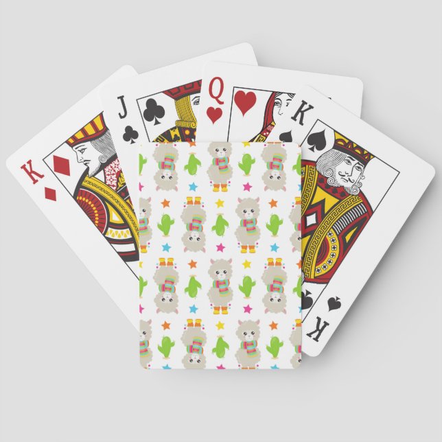 Pattern Of Llamas, Cute Llamas, Alpacas, Cactus Playing Cards (Back)
