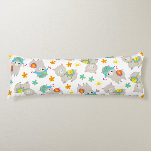 Pattern Of Llamas, Cute Llamas, Alpacas, Flowers Body Cushion (Front)