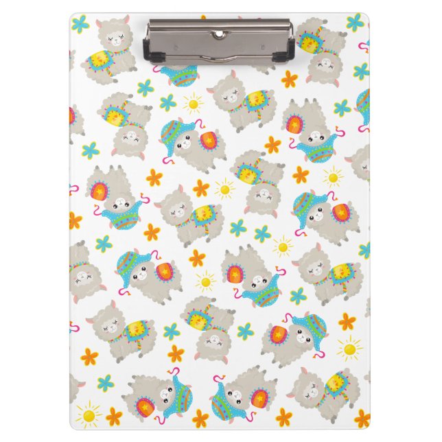 Pattern Of Llamas, Cute Llamas, Alpacas, Flowers Clipboard (Front)