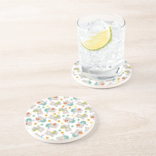 Pattern Of Llamas, Cute Llamas, Alpacas, Flowers Coaster (Side)