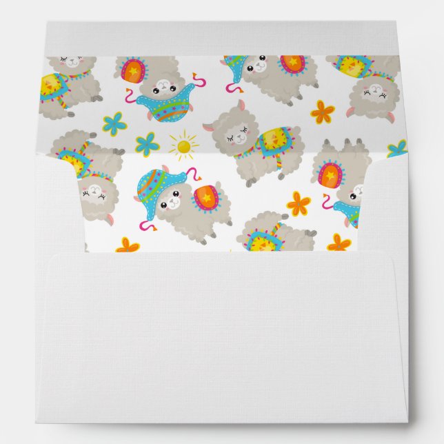Pattern Of Llamas, Cute Llamas, Alpacas, Flowers Envelope (Back (Bottom))
