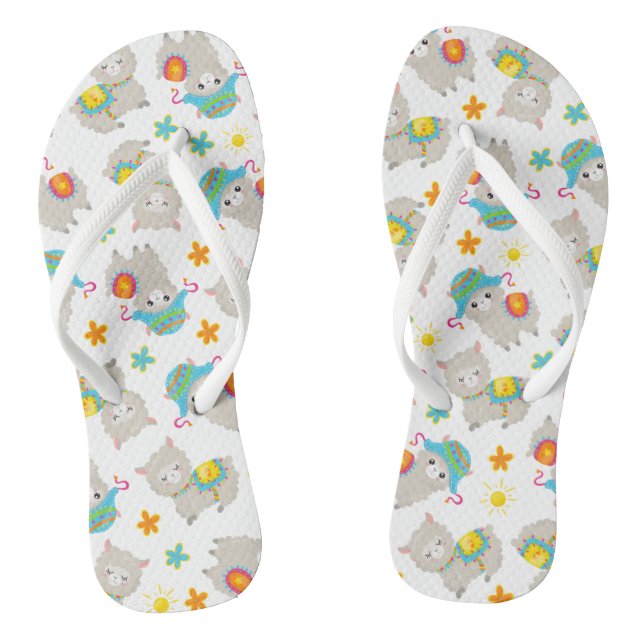 Pattern Of Llamas, Cute Llamas, Alpacas, Flowers Jandals (Footbed)
