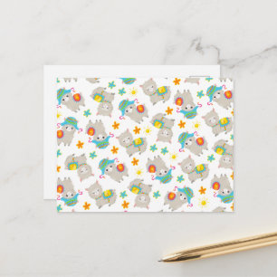 Pattern Of Llamas, Cute Llamas, Alpacas, Flowers Postcard