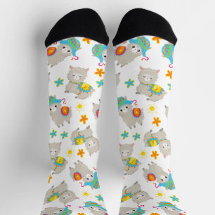 Pattern Of Llamas, Cute Llamas, Alpacas, Flowers Socks