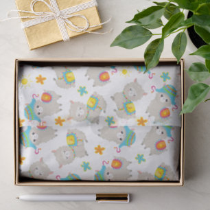 Pattern Of Llamas, Cute Llamas, Alpacas, Flowers Tissue Paper